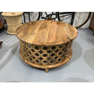 Natural Wood Big Circle Carving Coffee Table