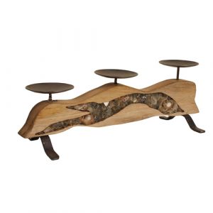Iron and Wooden 3 Cup Candleholder
